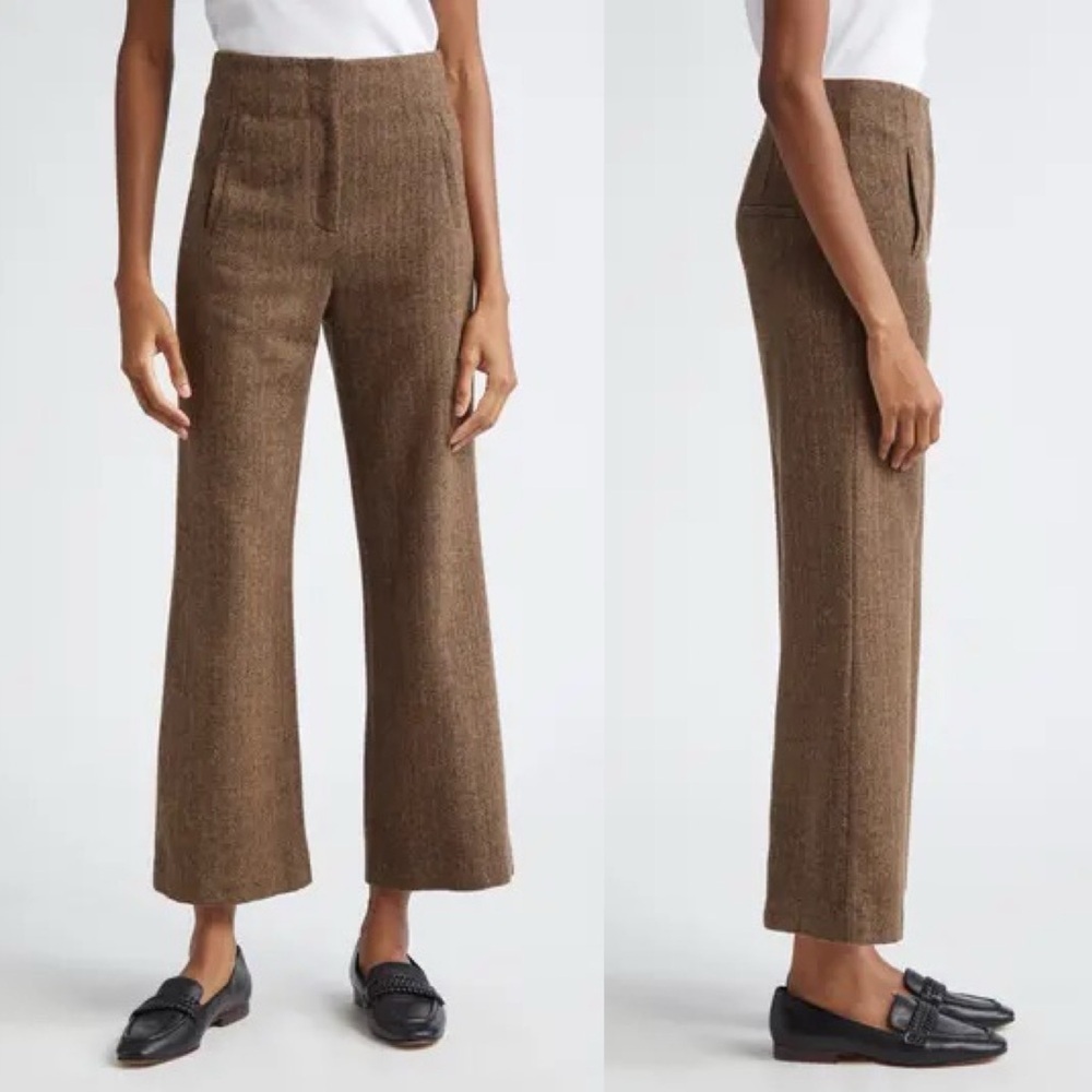Veronica Beard Dova Herringbone Wool Crop Flare Pants